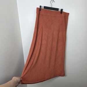 Downeast Orange Stretchy Knit Elastic Waist Thick Modest Maxi Skirt Size XL